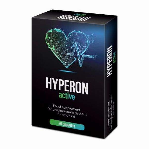 Fekete Hyperon Active doboz zöld-kék szívmotívummal, 20 kapszula