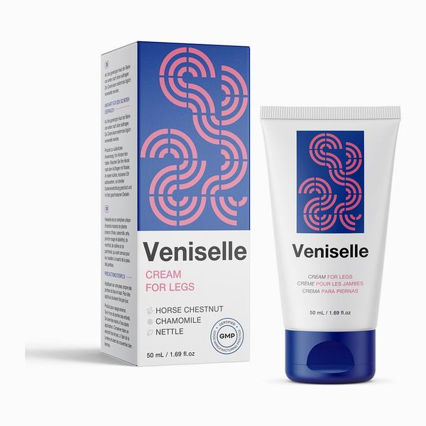 Veniselle lábkrém 50 ml-es tubusa a kék-rózsaszín dobozzal